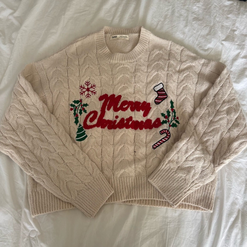 Pull&Bear Cream Christmas Sweater
